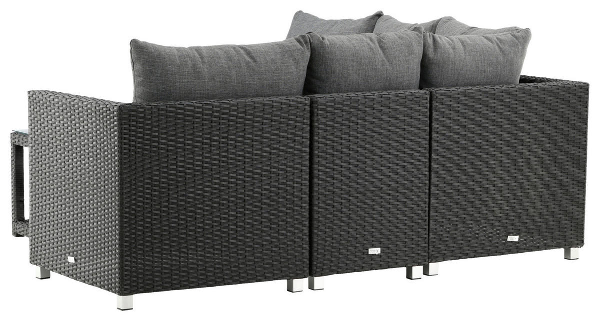 LOUNGEGARNITUR    - Schwarz/Grau, KONVENTIONELL, Glas/Kunststoff - Gardenson