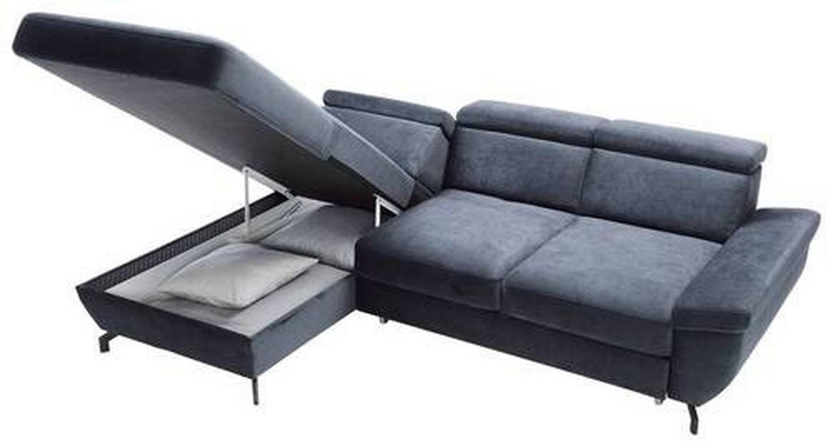 ECKSOFA in Velours Dunkelblau  - Silberfarben/Dunkelblau, Modern, Textil/Metall (182/262cm) - Trendmanufaktur