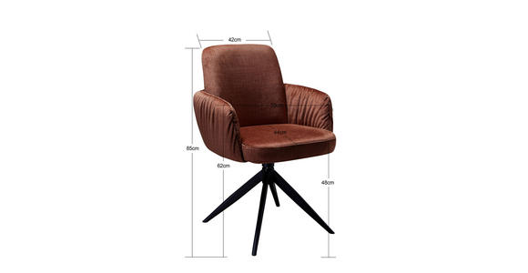 ARMLEHNSTUHL  in Eisen Samt  - Cognac/Schwarz, Design, Textil/Metall (59/85/62cm) - Moderano