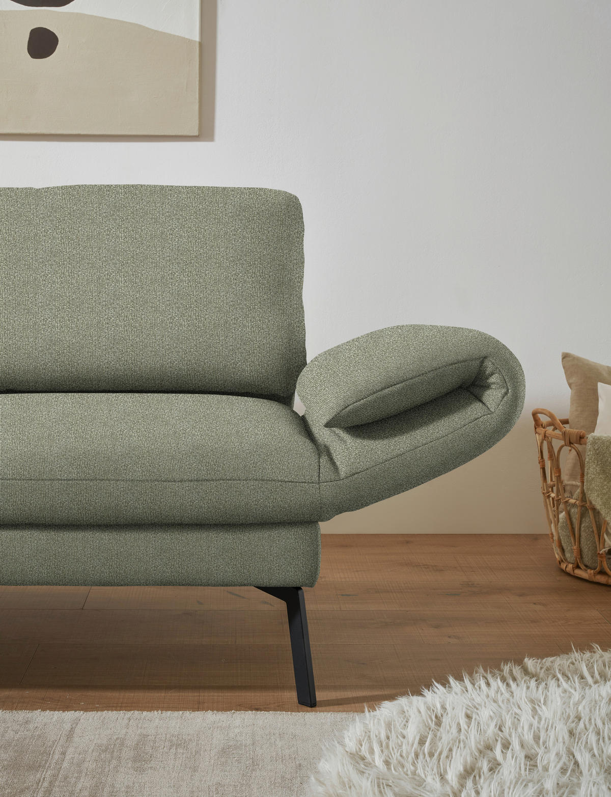 ECKSOFA  in Flachgewebe Salbeigrün  175-224/255-365 cm  - Salbeigrün/Schwarz, Design, Textil/Metall (175-224/255-365cm) - Dieter Knoll