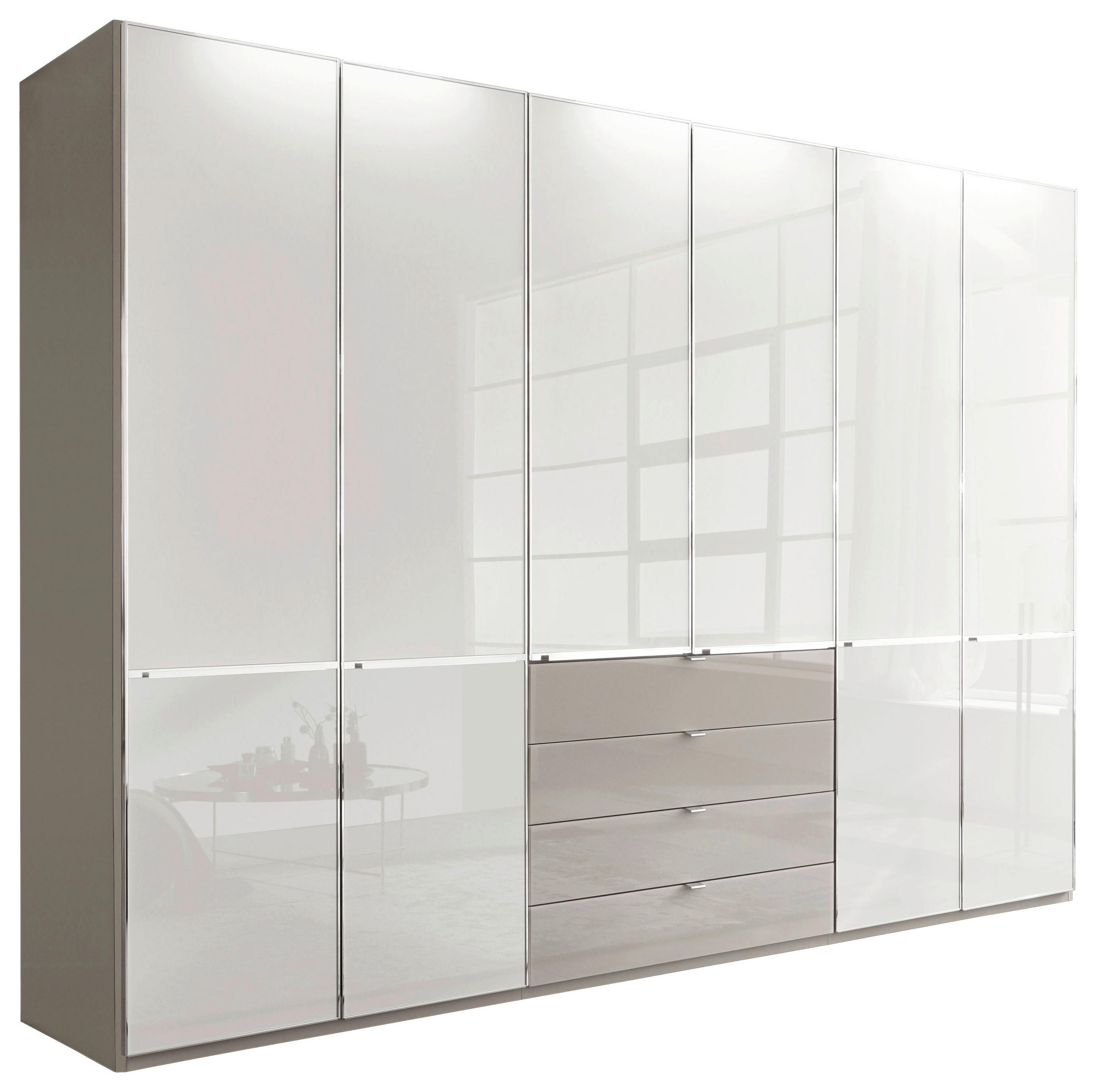 KLEIDERSCHRANK Grau, Weiss  - Chromfarben/Weiss, Design, Glas/Holzwerkstoff (300/216/58cm) - Novel