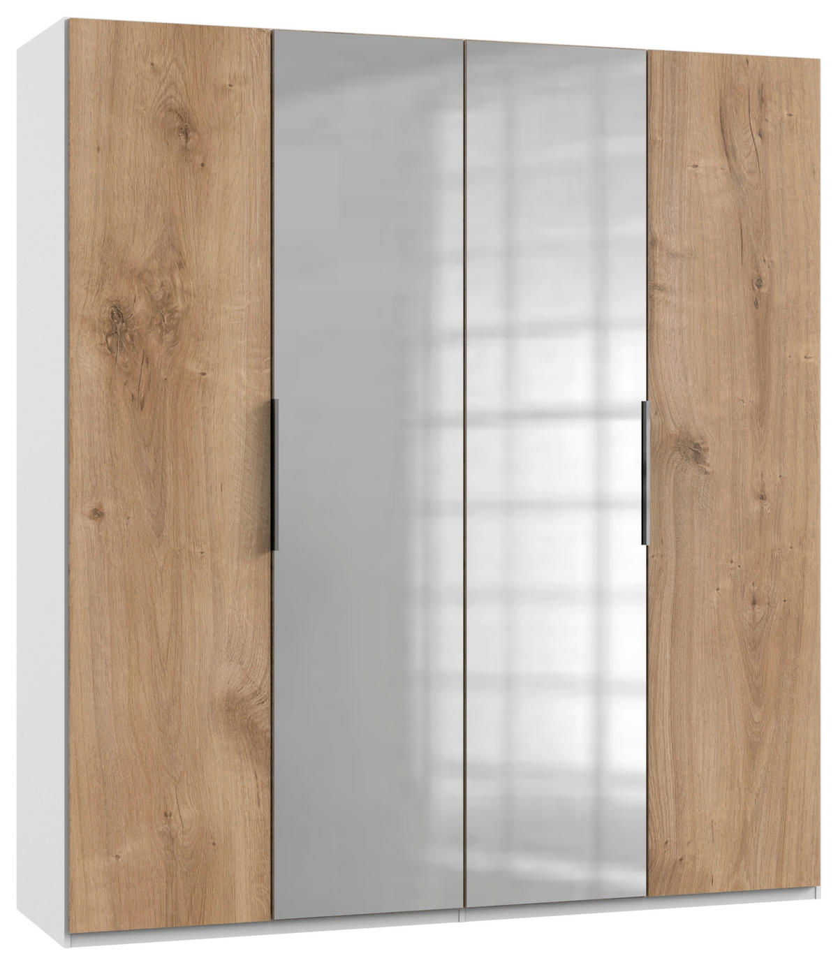 DREHTÜRENSCHRANK  in Weiß, Eichefarben  - Chromfarben/Eichefarben, MODERN, Holzwerkstoff (200/216/58cm) - MID.YOU