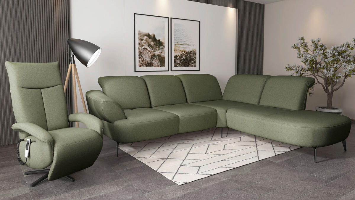 ECKSOFA in Flachgewebe Olivgrün  - Schwarz/Olivgrün, Modern, Textil/Metall (302/270cm) - Sit & More