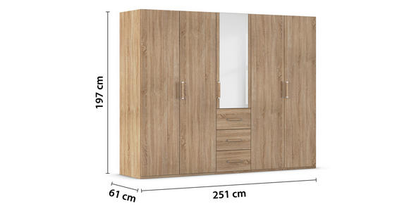 DREHTÜRENSCHRANK  in Sonoma Eiche  - Sonoma Eiche, Design, Glas/Holzwerkstoff (251/197/60cm) - Novel