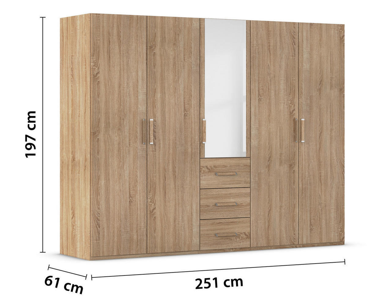 DREHTÜRENSCHRANK 251/197/60 cm 5-türig Sonoma Eiche  - Sonoma Eiche, Design, Glas/Holzwerkstoff (251/197/60cm) - Novel