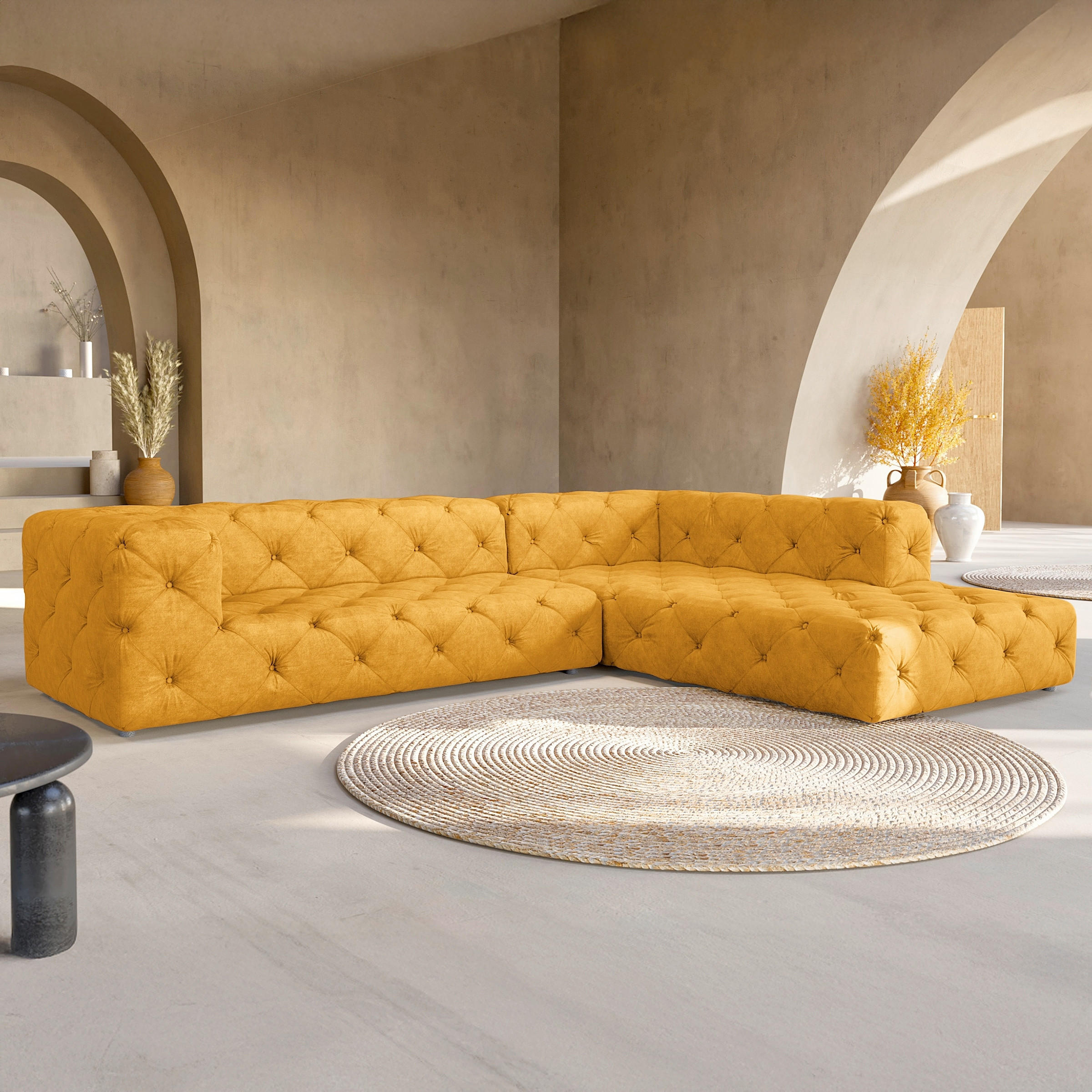 ECKSOFA Fresco in Mikrofaser Senfgelb  325/228 cm  - Senfgelb/Schwarz, Design, Kunststoff/Textil (325/228cm) - P & B