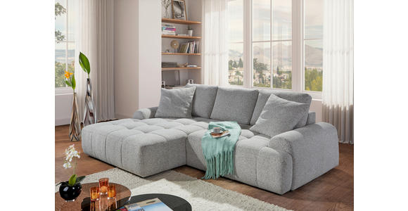 Ecksofa mit Funktion Greige Flachgewebe Zierkissen, Rückenkissen, Bettkasten, Schlaffunktion, Rücken echt, Liegefläche im Originalstoff  - Greige/Schwarz, KONVENTIONELL, Kunststoff/Textil (190/277cm) - Carryhome