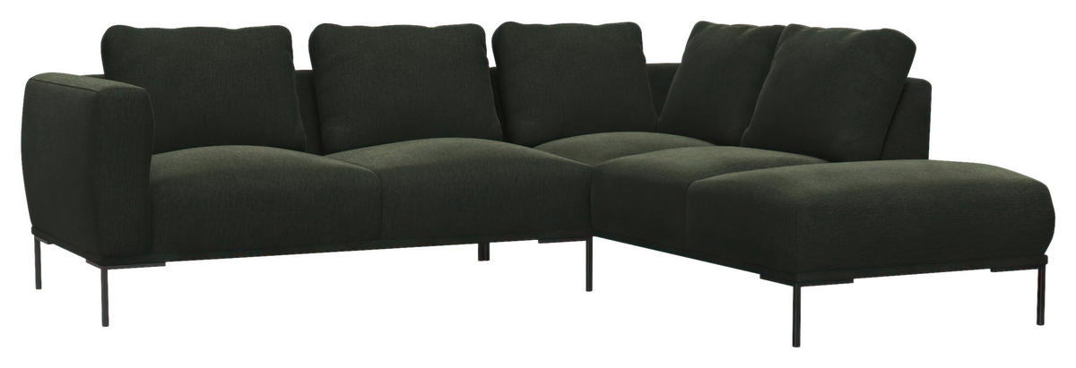 ECKSOFA Waldgrün Flachgewebe, Webstoff  - Waldgrün/Schwarz, Design, Textil/Metall (252/206cm) - Livetastic
