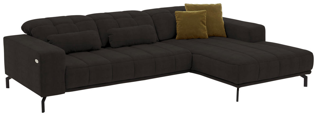 ECKSOFA in Velours Dunkelbraun  293/195 cm  - Dunkelbraun/Schwarz, Design, Textil/Metall (293/195cm) - Beldomo Style
