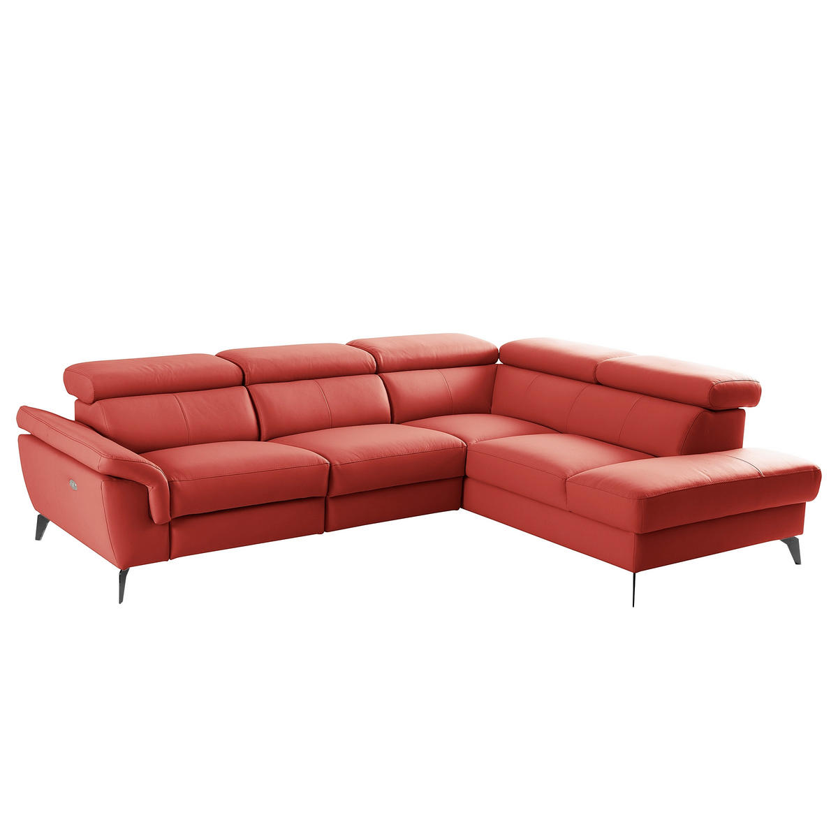 ECKSOFA SONO in Lederlook Echtleder Rot Armteilverstellung, Kopfteilverstellung  265/210 cm  - Rot/Schwarz, Design, Leder/Textil (265/210cm) - Livetastic