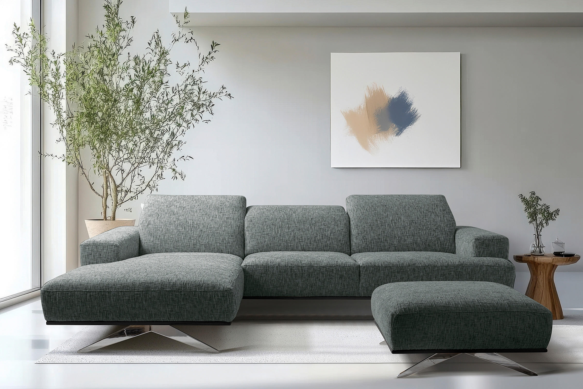 ECKSOFA PORTLAND Anthrazit Struktur Kopfteilverstellung  - Chromfarben/Anthrazit, Design, Holz/Textil (187/295cm) - Livetastic