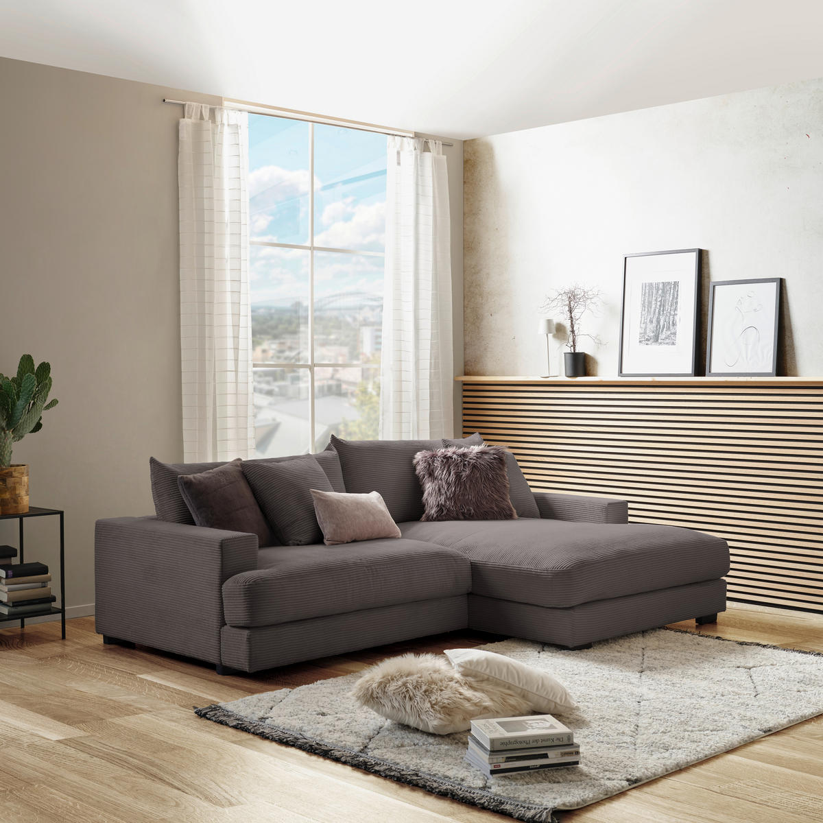 ECKSOFA Grau Cord  - Schwarz/Grau, MODERN, Textil (265/180cm) - P & B