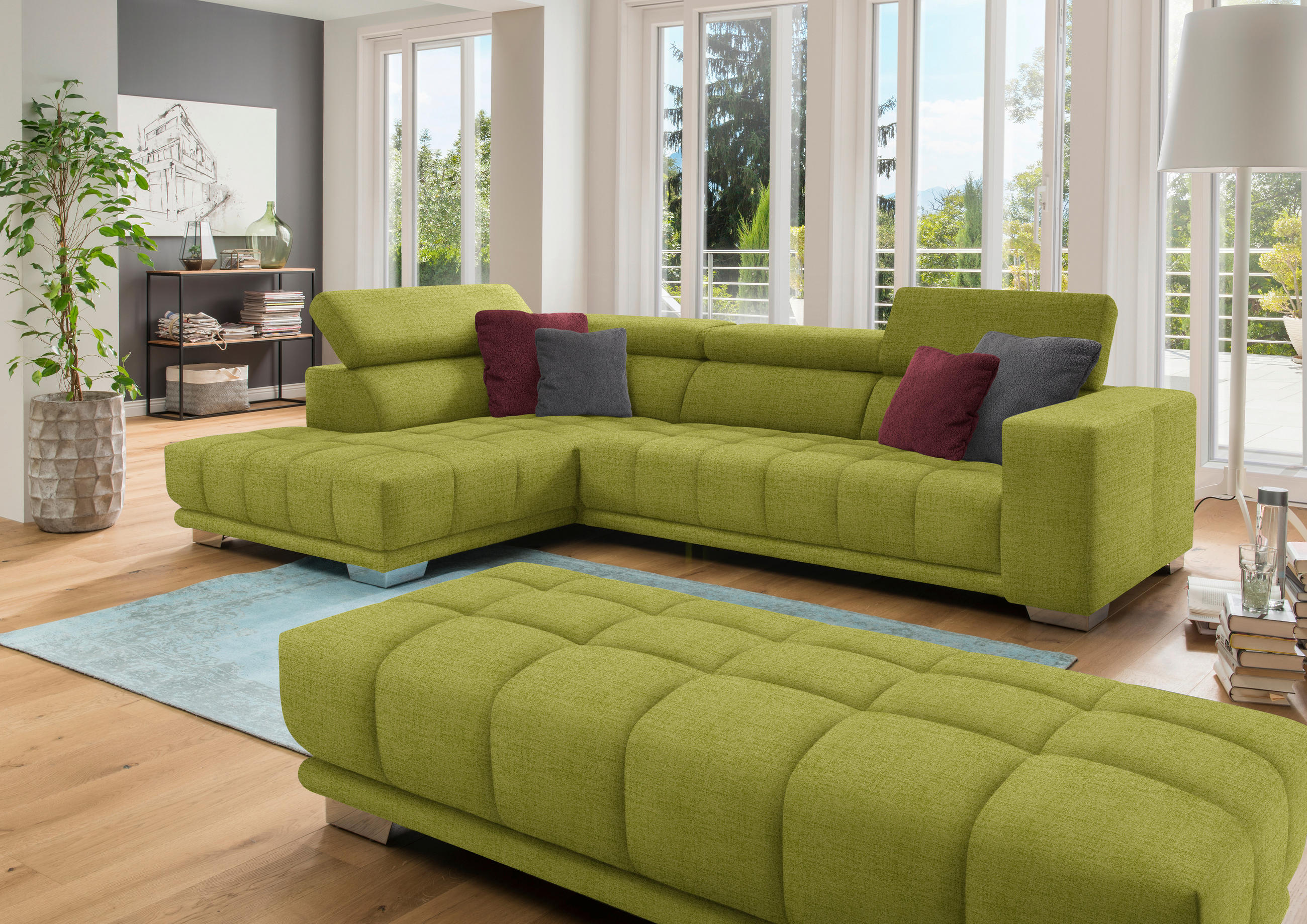 ECKSOFA in Chenille Hellgrün  - Chromfarben/Hellgrün, Design, Textil (207/301cm) - Xora