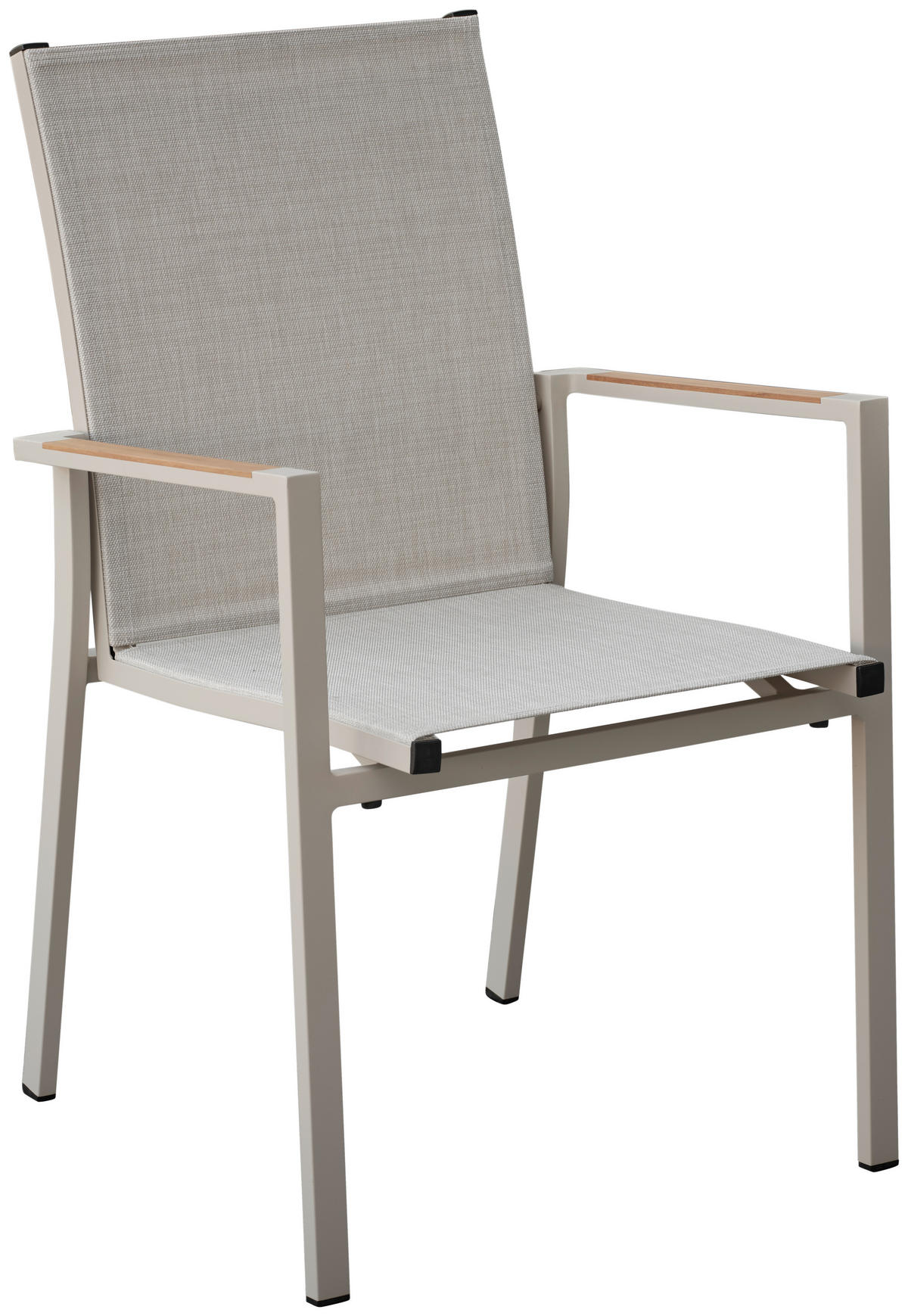 GARTENTISCHGRUPPE Flachgewebe Teakholzmassiv Aluminium  - Greige/Teakfarben, Basics, Holz/Textil - Stern