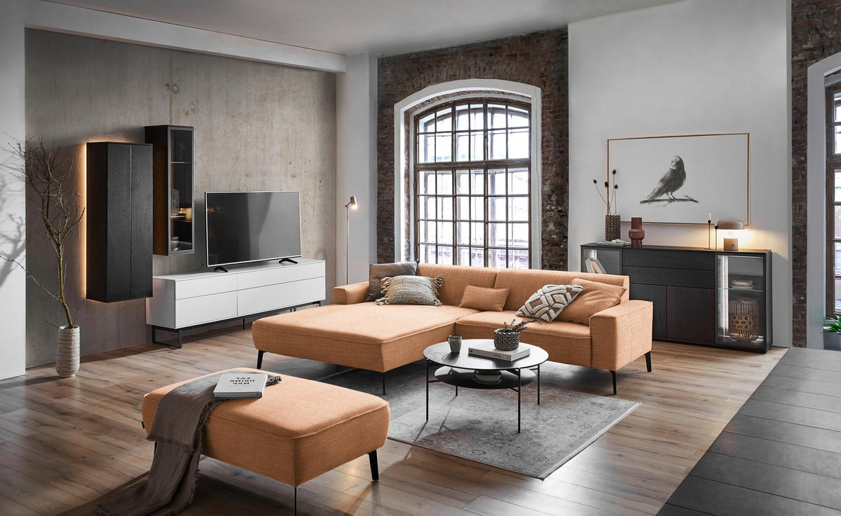 ECKSOFA in Flachgewebe Rostfarben  - Rostfarben/Schwarz, Design, Textil/Metall (190/285cm) - Johann Jakob