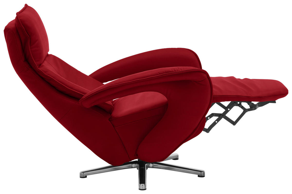 RELAXSESSEL in Leder Rot  - Edelstahlfarben/Rot, Design, Leder/Metall (77/110/87cm) - Valdera