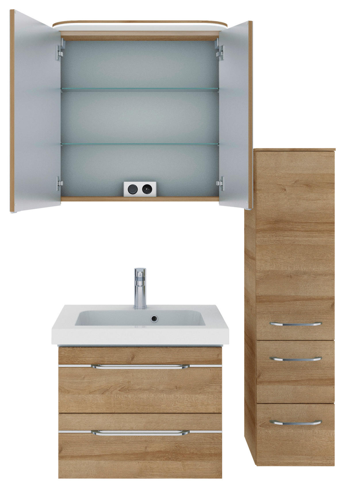 BADEZIMMER 4-teilig  in 100 cm  - Chromfarben/Eichefarben, KONVENTIONELL, Glas/Holzwerkstoff (100cm) - Pelipal