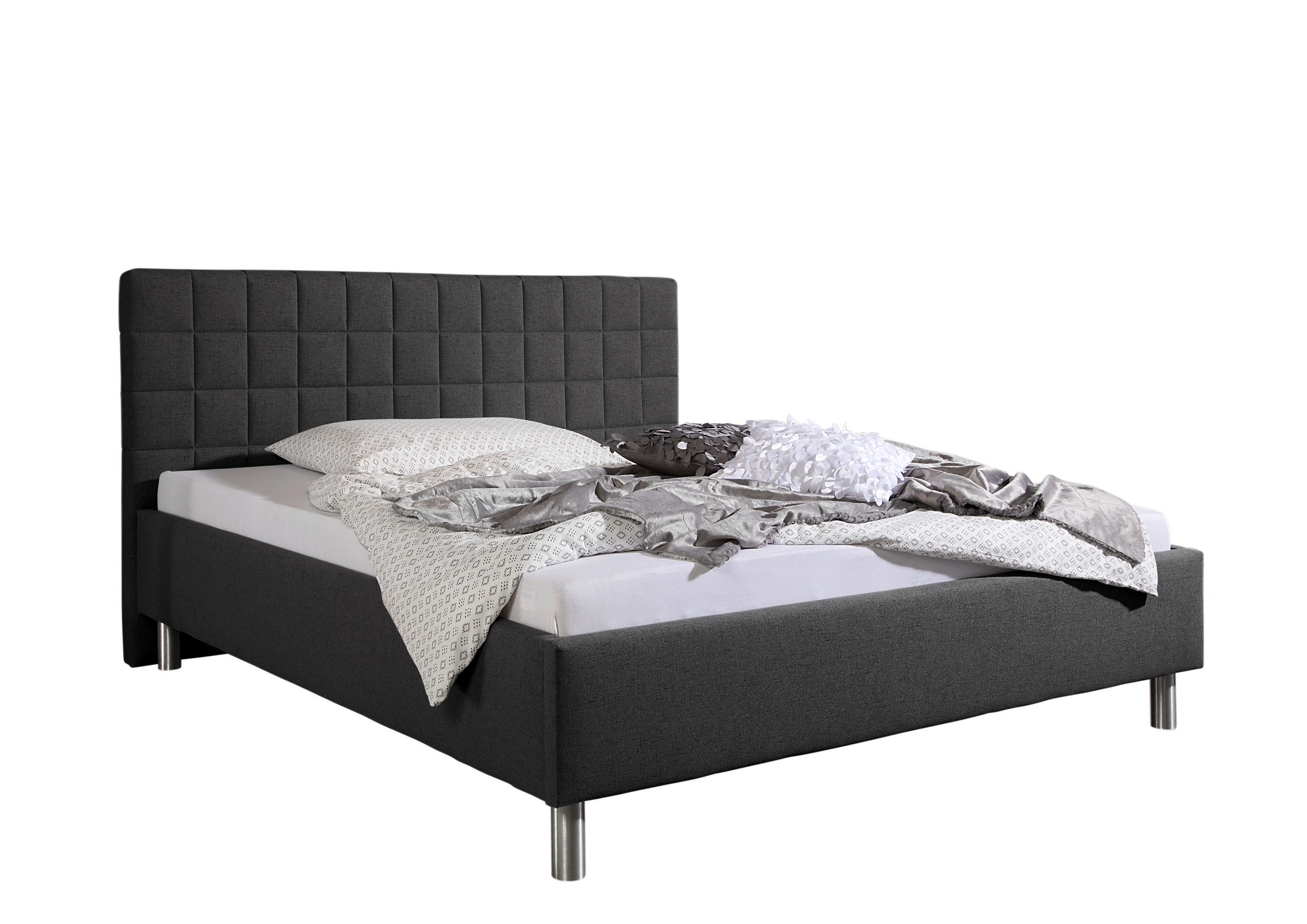 POLSTERBETT 200/200 cm,  in Anthrazit,  - Anthrazit/Alufarben, MODERN, Textil/Metall (200/200cm) - Livetastic