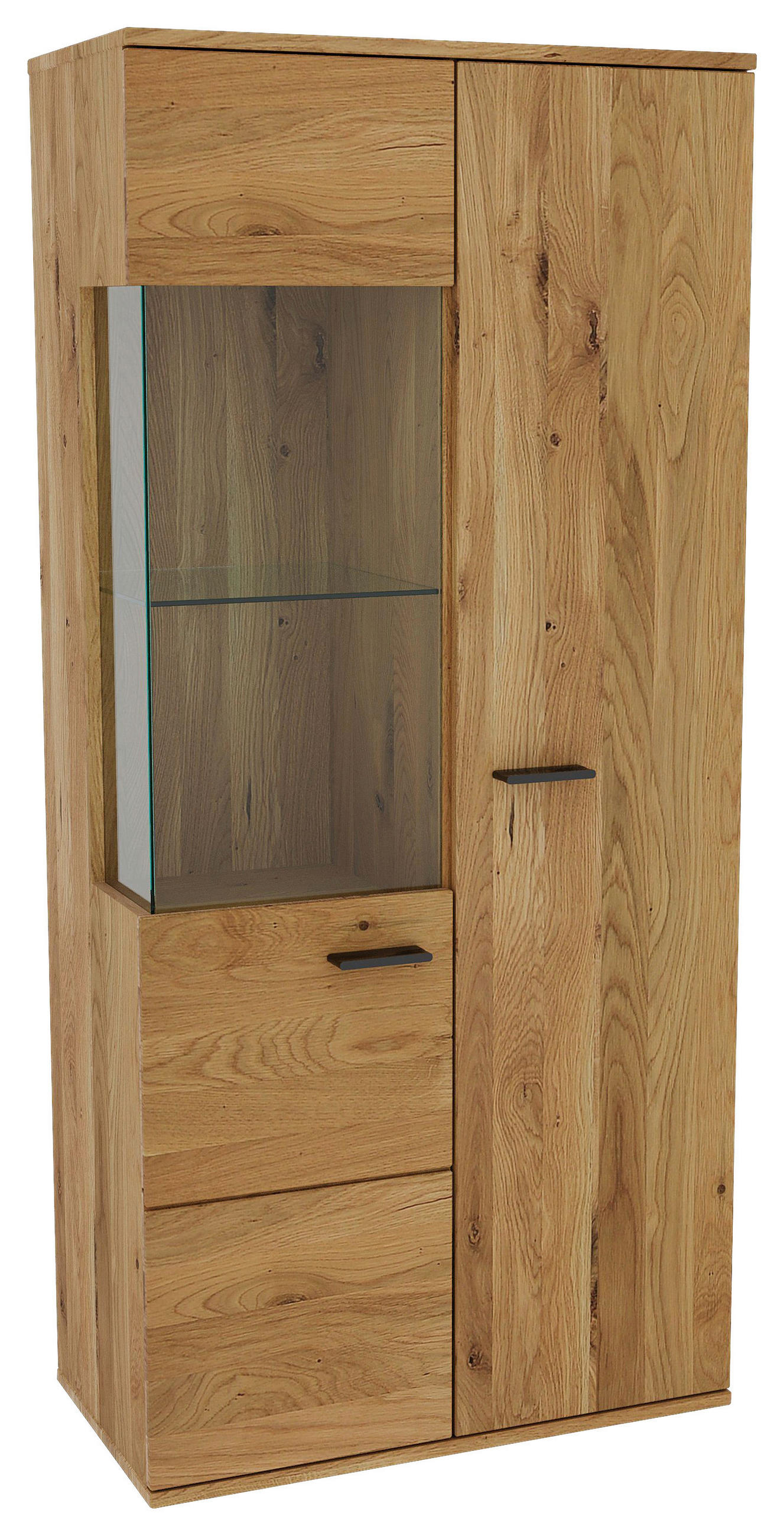 VITRINE  in massiv Eiche Eichefarben, Eiche Artisan  - Eichefarben/Schwarz, Natur, Glas/Holz (75/163/40cm) - Linea Natura