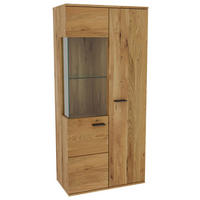 VITRINE  in massiv Eiche Eichefarben, Eiche Artisan  - Eichefarben/Schwarz, Natur, Glas/Holz (75/163/40cm) - Linea Natura