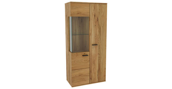 VITRINE  in massiv Eiche Eichefarben, Eiche Artisan  - Eichefarben/Schwarz, Natur, Glas/Holz (75/163/40cm) - Linea Natura
