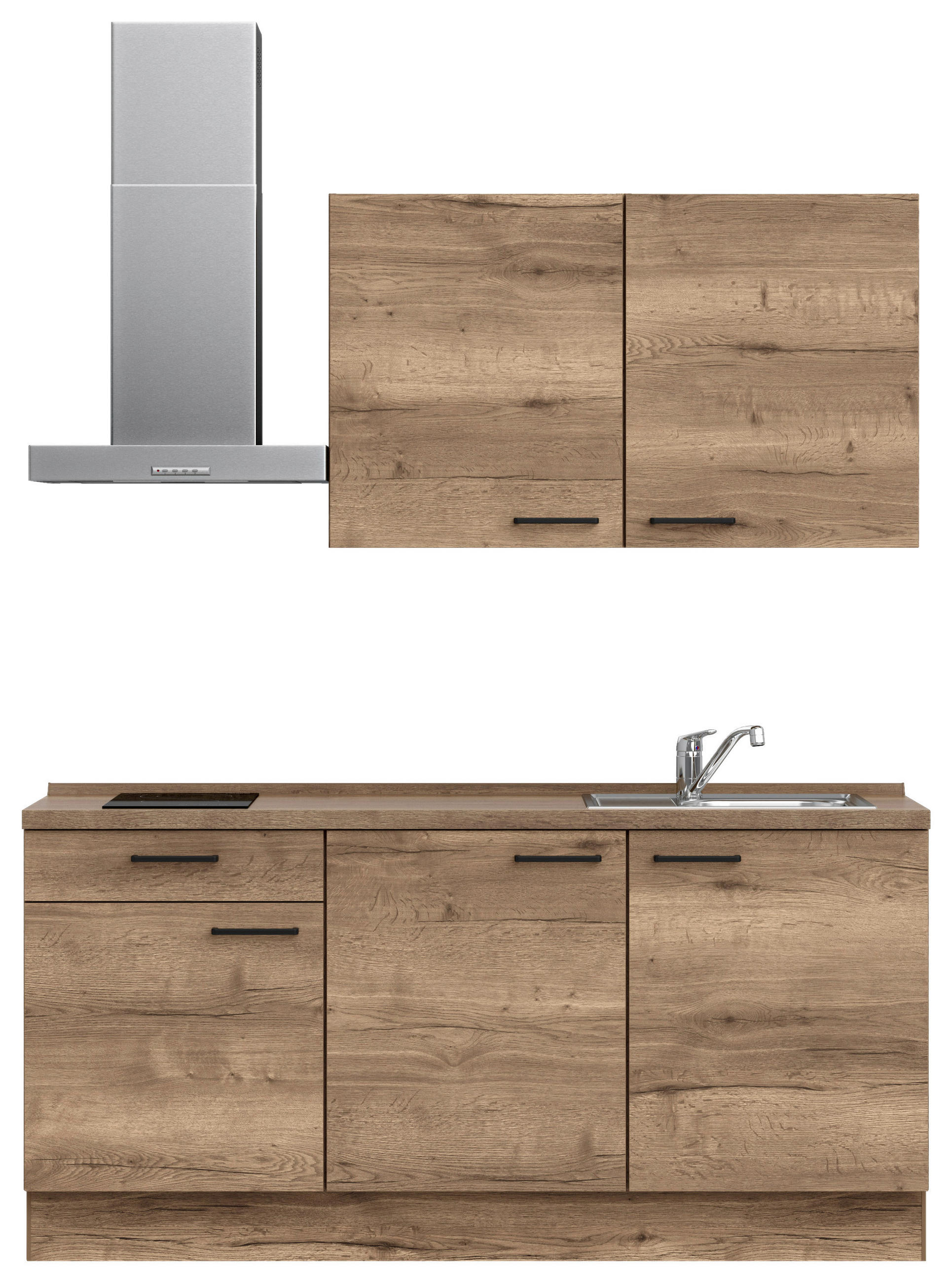 KÜCHENBLOCK 180 cm   in Eiche dunkel  - Eiche dunkel/Eichefarben, MODERN, Holzwerkstoff/Metall (180cm) - Nobilia