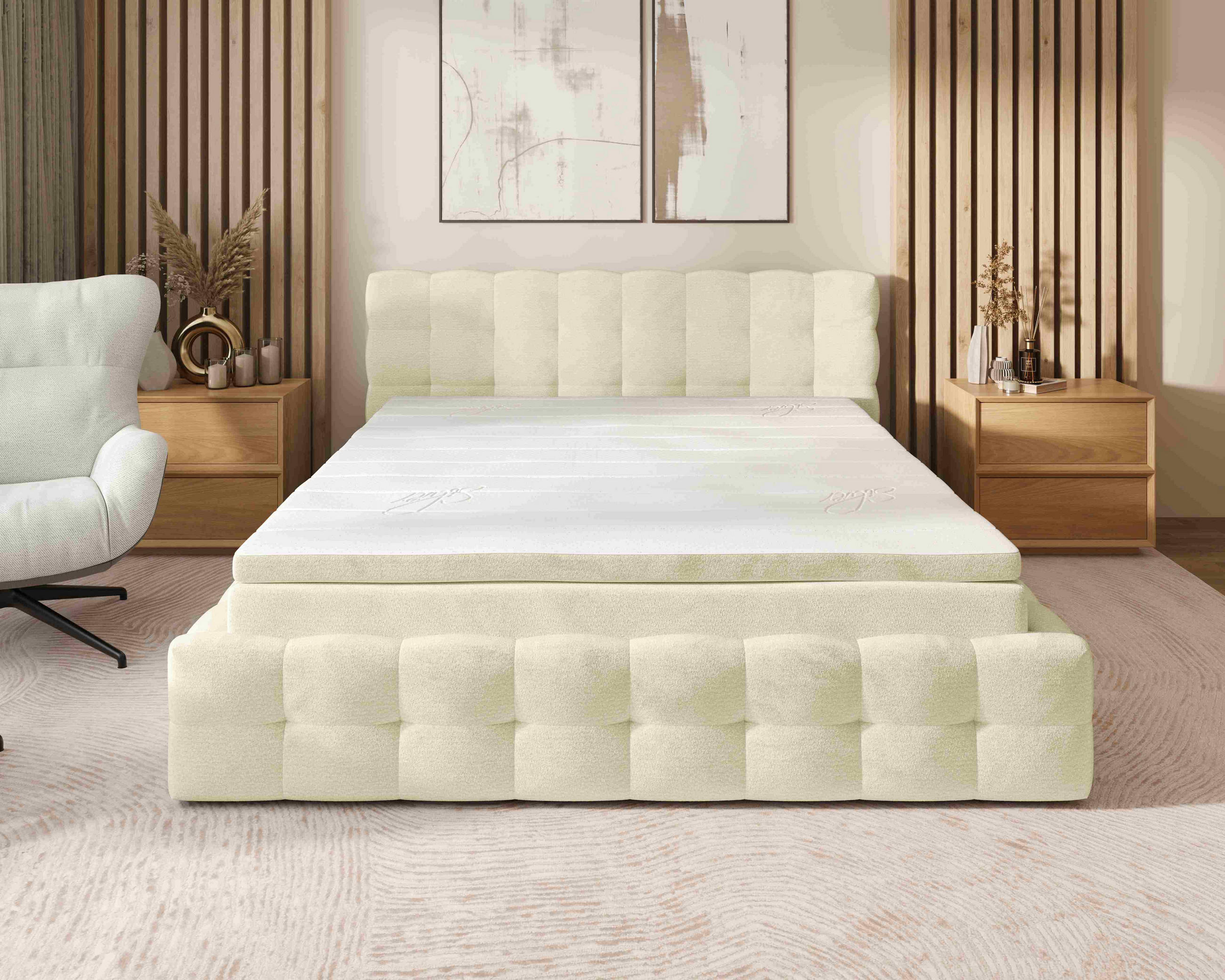 POLSTERBETT 140/200 cm,  in Beige, Matratze, gepolstertes Kopfteil, Lattenrost, Bettkasten, Topper, H3 + H3 = fest  - Beige/Schwarz, MODERN, Holz/Kunststoff (140/200cm) - Chameo