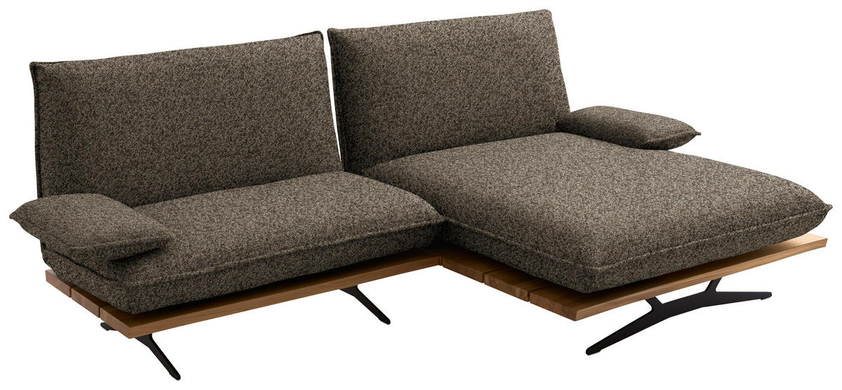 ECKSOFA Chenille, Flachgewebe Braun, Wildeiche  - Wildeiche/Schwarz, Design, Holz/Textil (284/161cm) - Koinor