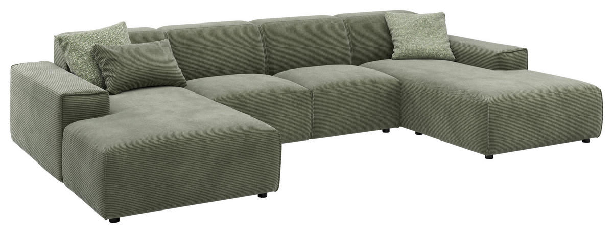 WOHNLANDSCHAFT Khaki Cord  - Khaki/Schwarz, MODERN, Kunststoff/Textil (189/340/189cm) - Pure Home Lifestyle