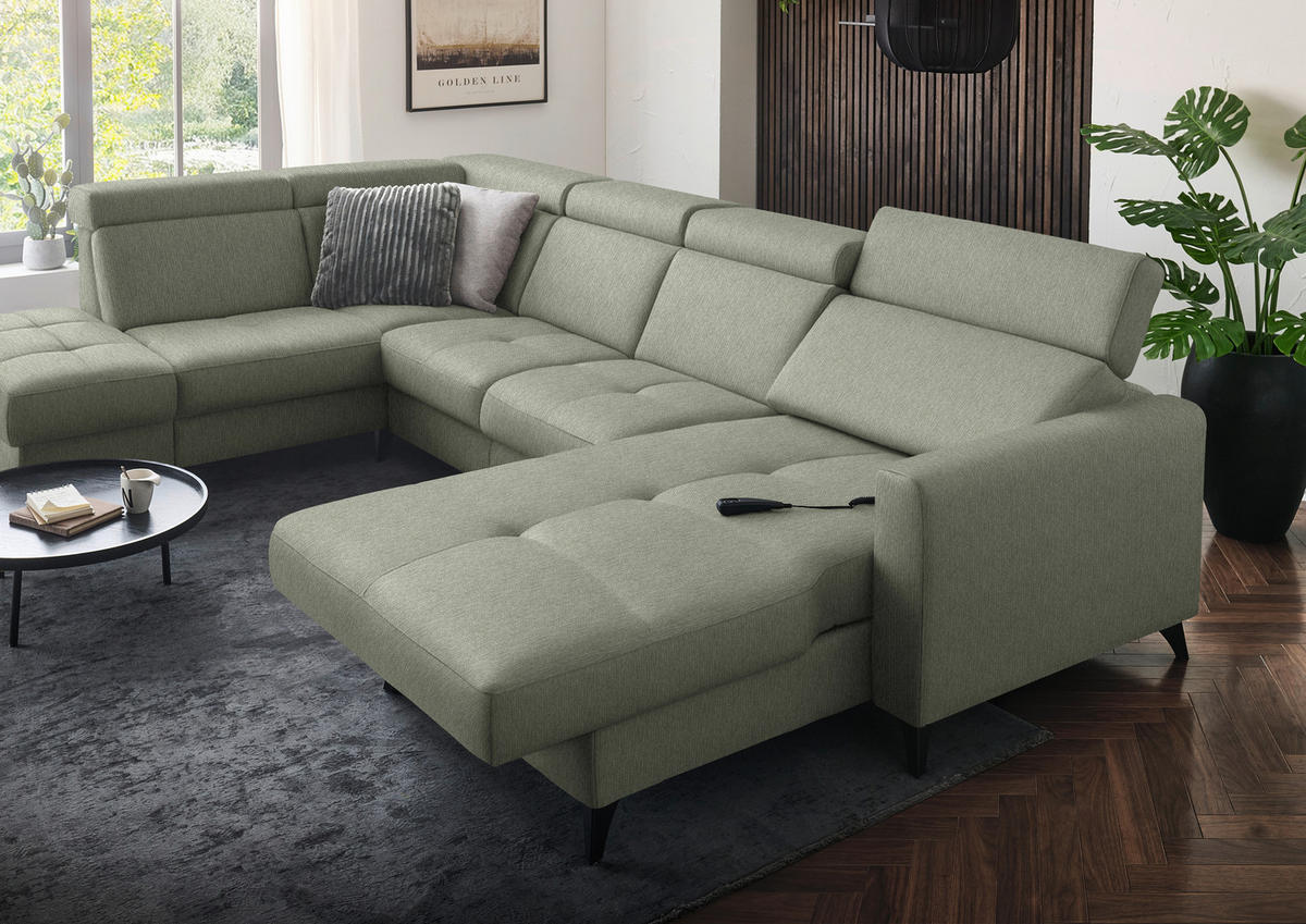 WOHNLANDSCHAFT Flachgewebe Grün  - Schwarz/Grün, Konventionell, Textil/Metall (215/333/174cm) - Beldomo System