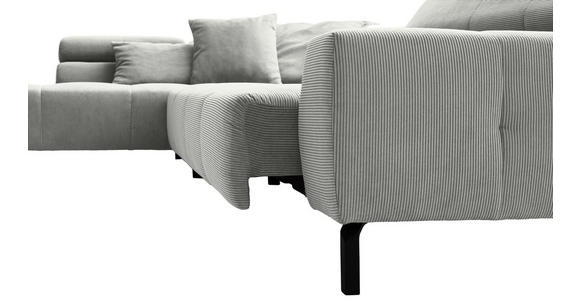 ECKSOFA Hellgrau Cord Rücken echt, Kopfteilverstellung, Sitzvorzug  - Hellgrau/Schwarz, KONVENTIONELL, Textil/Metall (219/311cm) - Hom`in