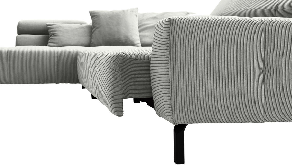 ECKSOFA in Cord Hellgrau  - Hellgrau/Schwarz, Konventionell, Textil/Metall (219/311cm) - Hom`in