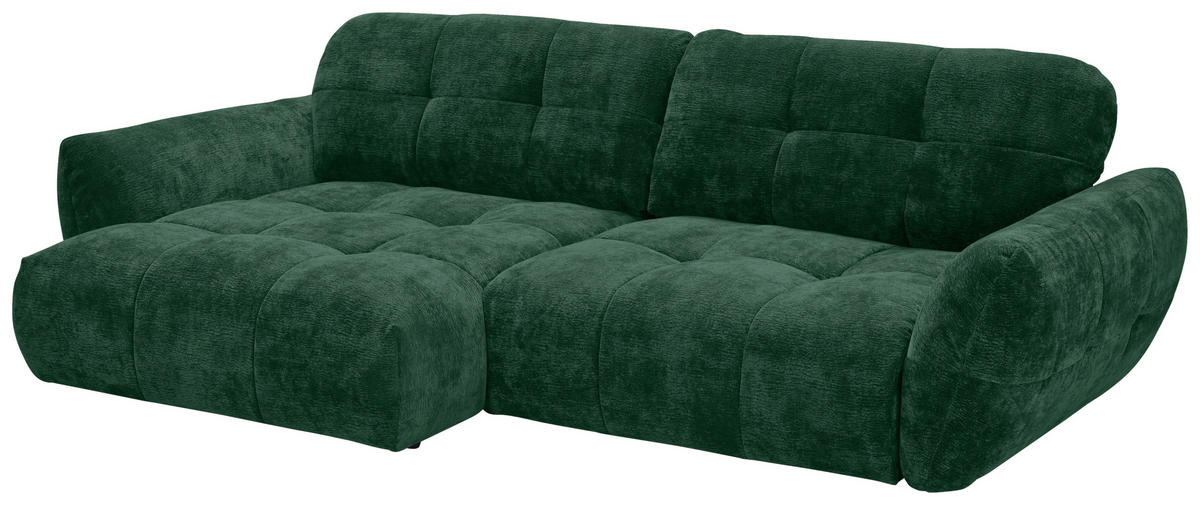 ECKSOFA NIVO Dunkelgrün Chenille Rücken echt  - Dunkelgrün/Schwarz, MODERN, Kunststoff/Textil (175/312cm) - Livetastic