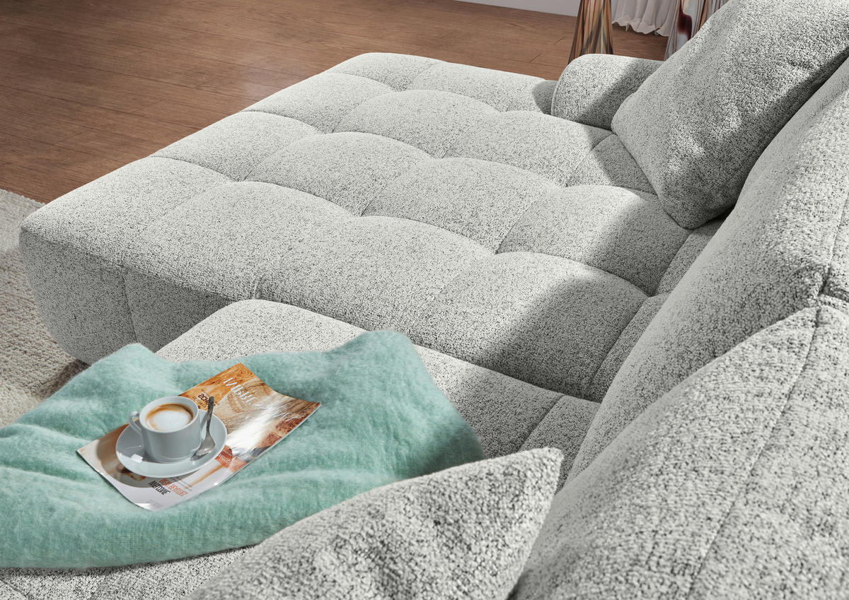 Ecksofa mit Funktion Creme Flachgewebe Zierkissen, Rückenkissen, Bettkasten, Schlaffunktion, Rücken echt, Liegefläche im Originalstoff  - Creme/Schwarz, KONVENTIONELL, Kunststoff/Textil (190/277cm) - Carryhome