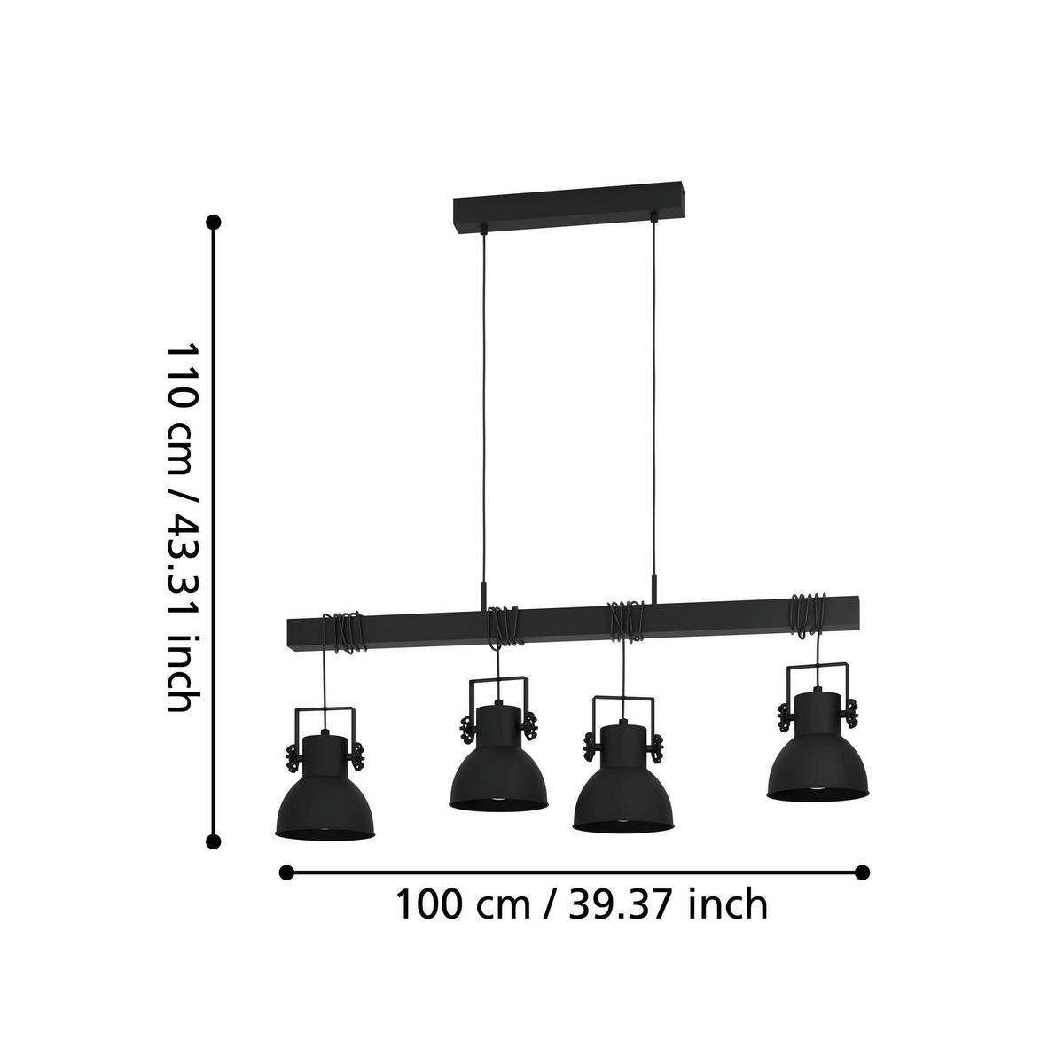 HÄNGELEUCHTE 100/25/110 cm  - Schwarz, Design, Holz/Metall (100/25/110cm) - Eglo