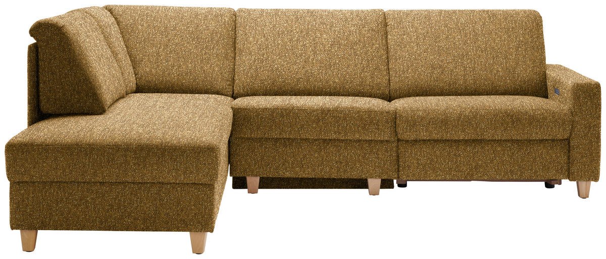 ECKSOFA  in Mikrovelours Senfgelb  203/261 cm  - Eichefarben/Senfgelb, KONVENTIONELL, Holz/Textil (203/261cm) - Sedda