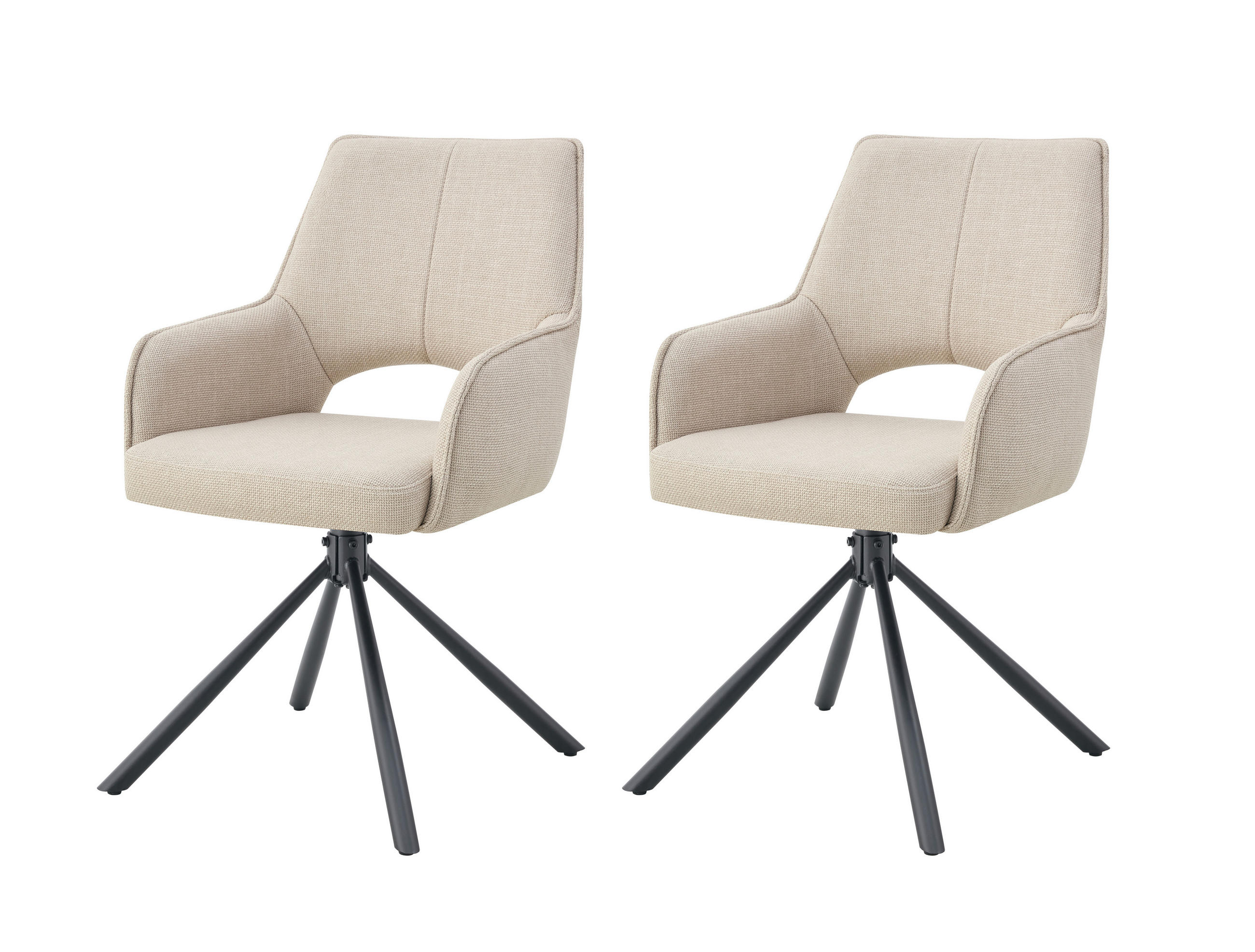 ARMLEHNSTUHL-SET 2 Stück  in Webstoff  - Creme/Schwarz, MODERN, Textil/Metall (57/91/64cm) - MID.YOU