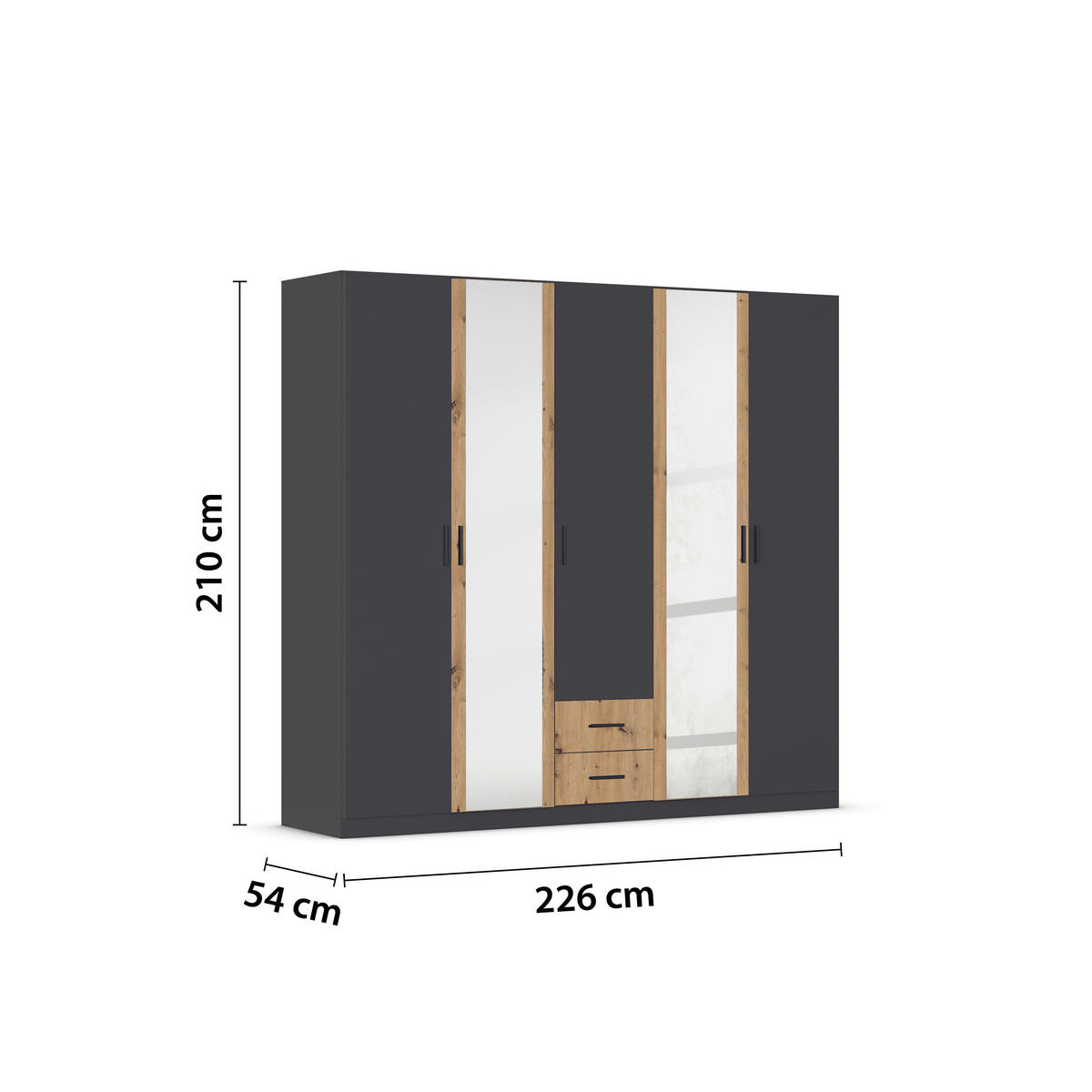 KLEIDERSCHRANK 226/210/54 cm 5-türig Grau, Eiche Artisan  - Eiche Artisan/Grau, KONVENTIONELL, Holzwerkstoff/Kunststoff (226/210/54cm) - Rauch Möbel