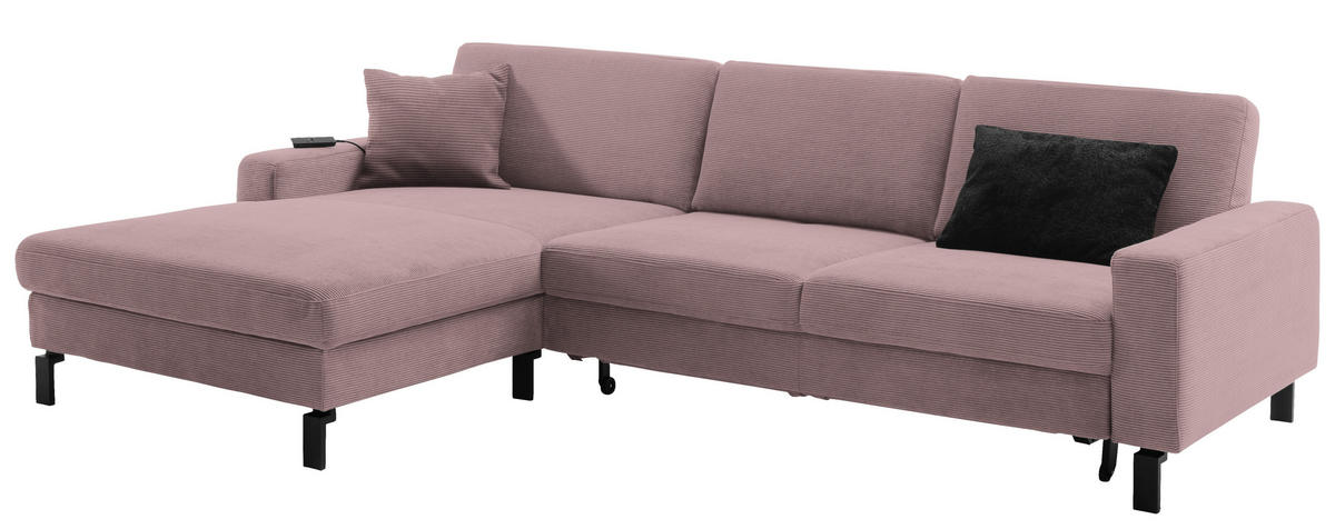ECKSOFA in Cord Altrosa  - Schwarz/Altrosa, Design, Textil/Metall (185/298cm) - Pure Home Lifestyle