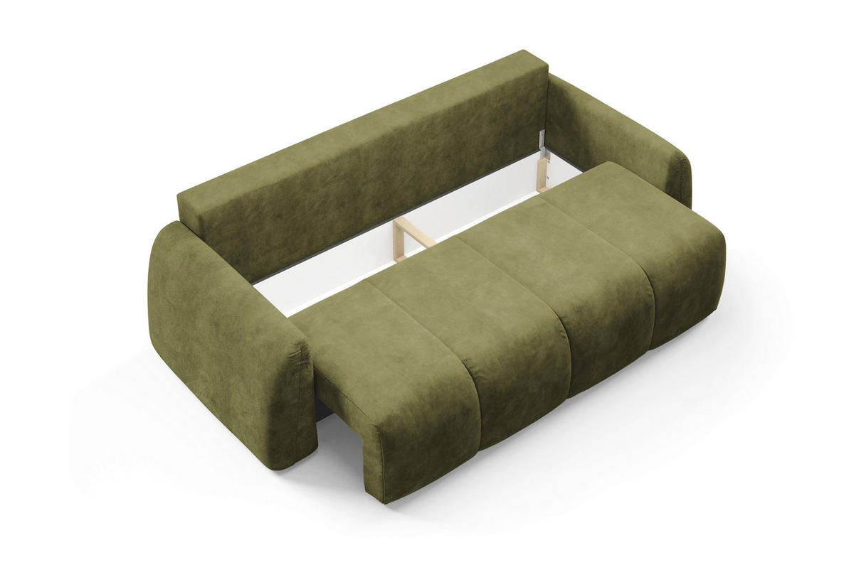 SCHLAFSOFA GERONIMO in Velours Olivgrün  - Schwarz/Olivgrün, Design, Kunststoff/Textil (252/93/167cm) - Livetastic