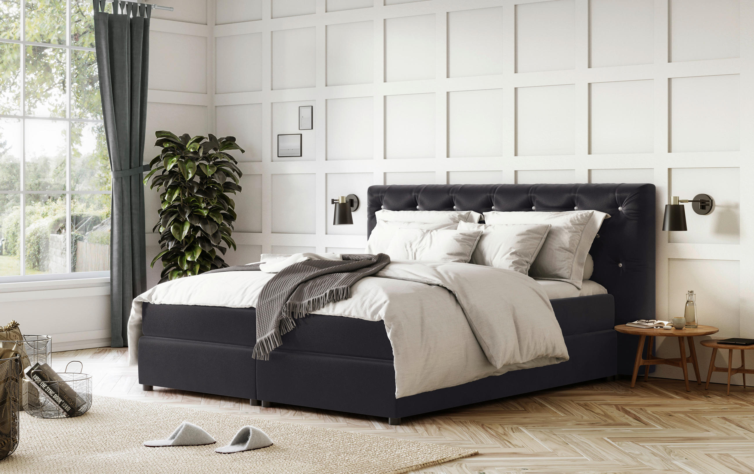 BOXSPRINGBETT 180/200 cm  in Schwarz  - Schwarz, Holzwerkstoff/Textil (180/200cm) - MID.YOU