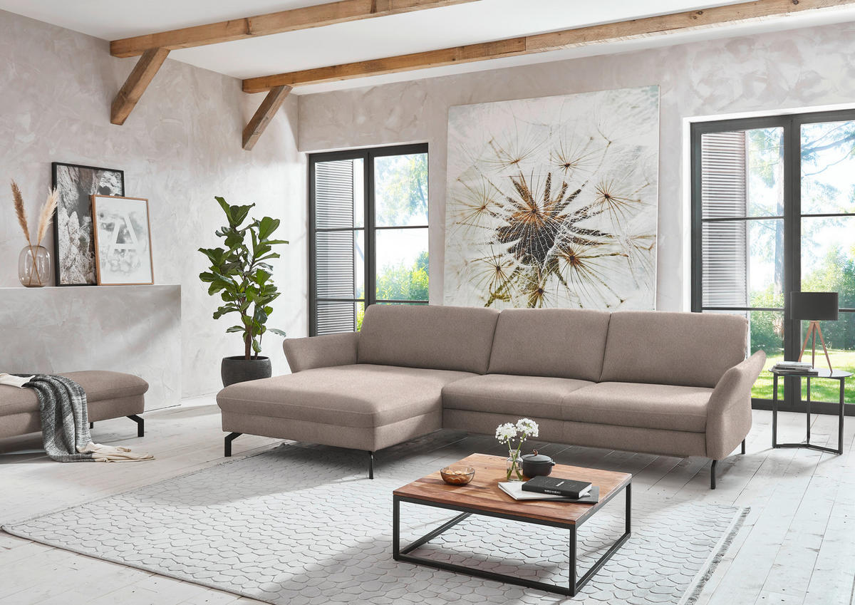ECKSOFA in Velours Greige  - Greige/Schwarz, Design, Textil/Metall (179/306cm) - Beldomo System