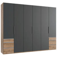 DREHTÜRENSCHRANK 300/236/58 cm,  in Graphitfarben, Eichefarben, 6 Tür(en)  - Chromfarben/Plankeneiche, MODERN, Holzwerkstoff (300/236/58cm) - MID.YOU