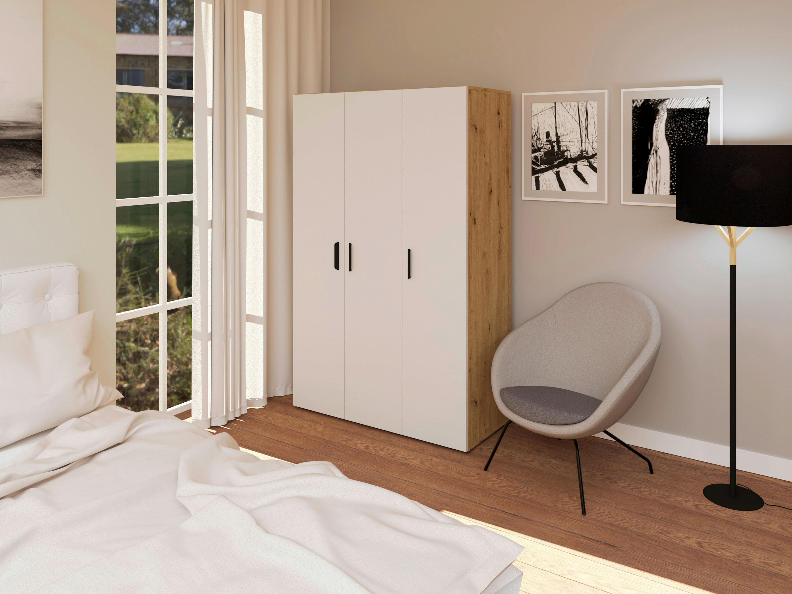 DREHTÜRENSCHRANK  in Weiß, Eiche Artisan  - Schwarz/Weiß, KONVENTIONELL, Holzwerkstoff/Kunststoff (111/179/52cm) - Carryhome