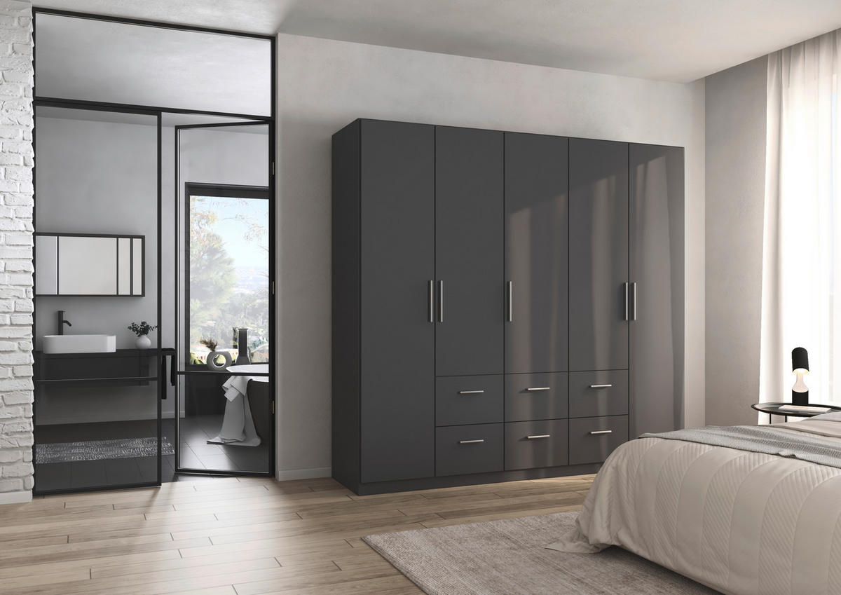 DREHTÜRENSCHRANK 226/210/54 cm,  in Grau, 5-türig  - Alufarben/Grau, KONVENTIONELL, Holzwerkstoff/Kunststoff (226/210/54cm) - home24