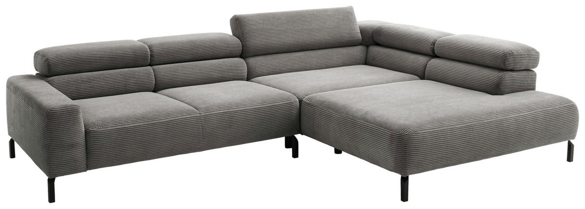 ECKSOFA inkl. Funktion in Cord Dunkelgrau  - Dunkelgrau/Schwarz, Modern, Textil/Metall (309/219cm) - Pure Home Lifestyle