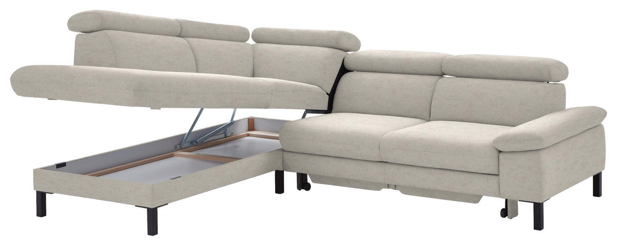 ECKSOFA in Flachgewebe Beige  - Beige/Schwarz, Design, Holzwerkstoff/Textil (217/272cm) - Pure Home Comfort