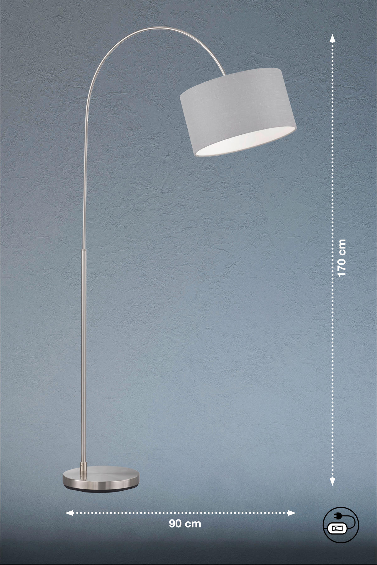 BÖJD LAMPA Arc  90/170 cm   - grå/nickelfärgad, Basics, metall/textil (90/170cm)