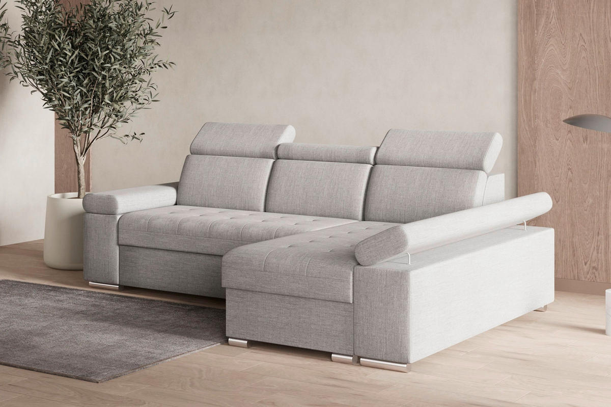ECKSOFA TORONTO in Webstoff Hellgrau  - Silberfarben/Hellgrau, Design, Kunststoff/Textil (260/168cm) - MID.YOU