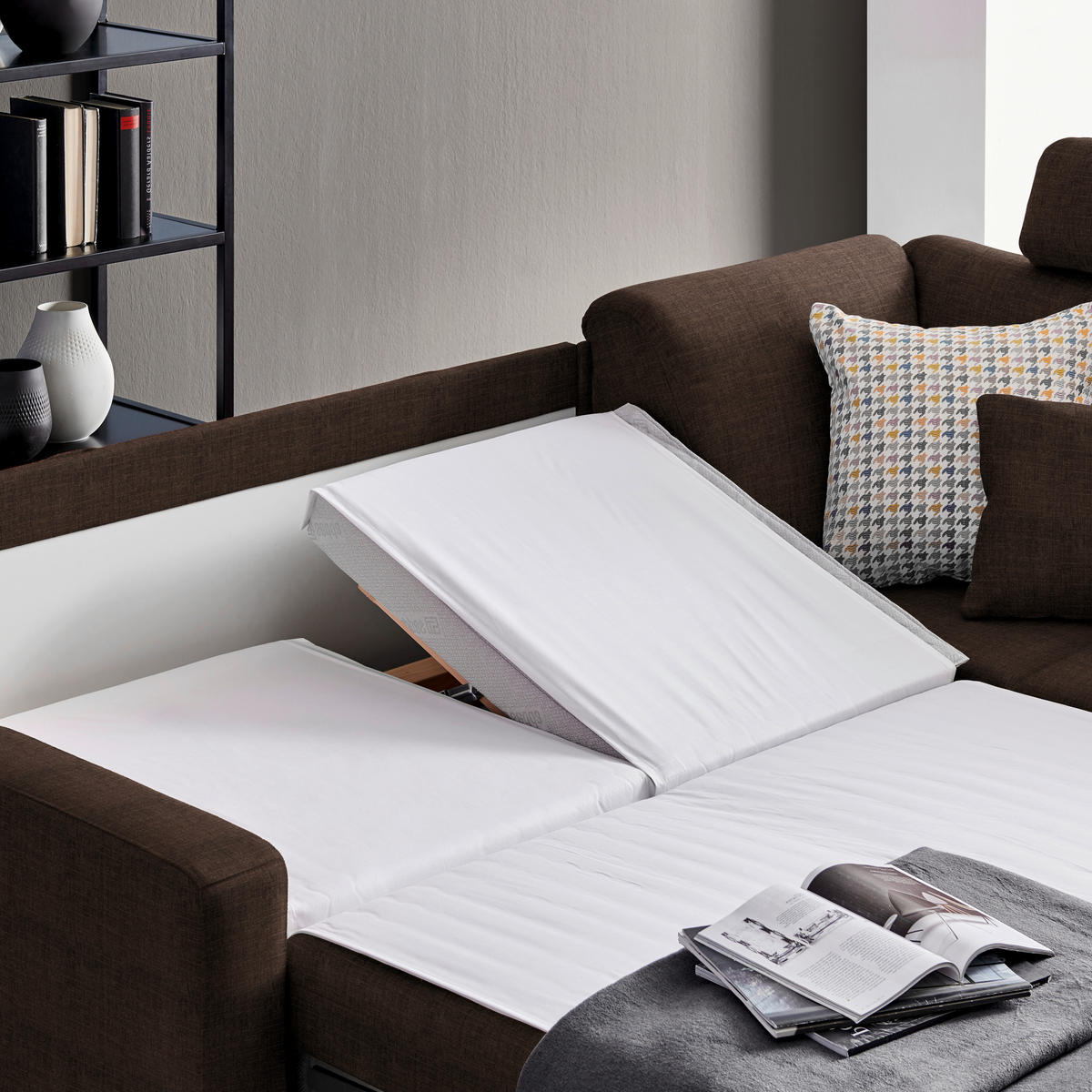 ECKSOFA in Chenille Dunkelbraun  227/208 cm  - Dunkelbraun/Alufarben, KONVENTIONELL, Textil/Metall (227/208cm) - Sedda